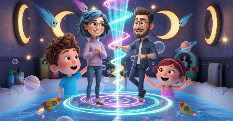 Lets-Think-Bathtub Comets and Space Swirls (Custom Background)