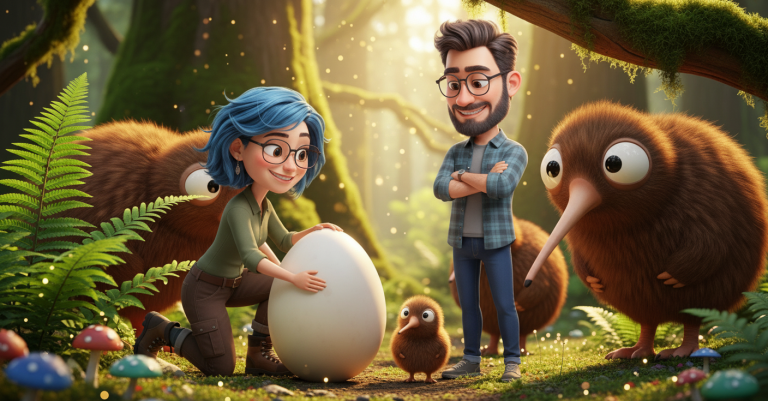 Lets-Think-Kiwi Birds and Giant Eggs (Custom Background)